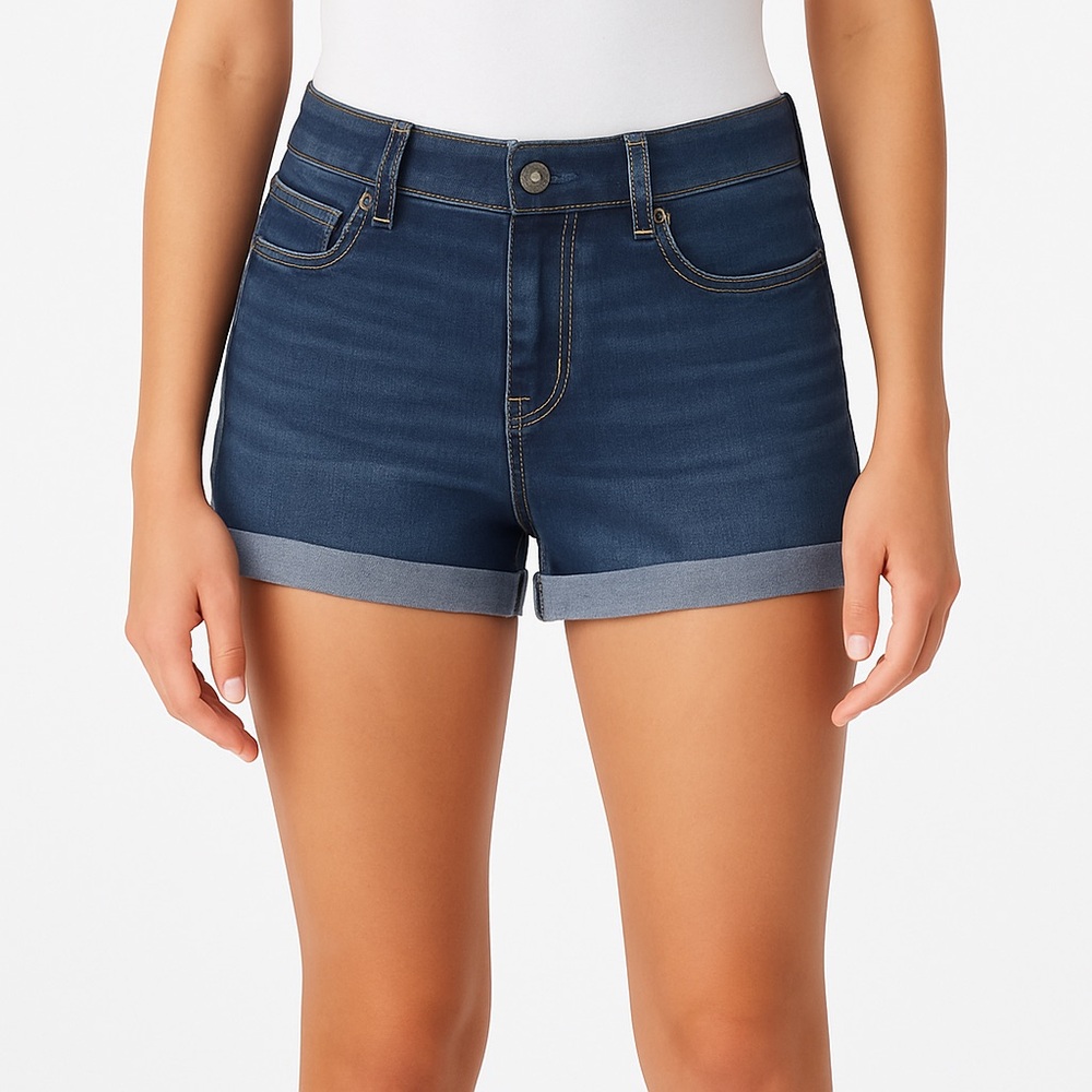 Aeropostale High-Waisted Midi Denim Shorts Women 6 Cuffed Blue Jean Classic Y2K